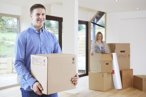 Packaged office assets ready for transport during a Swisscottage relocation