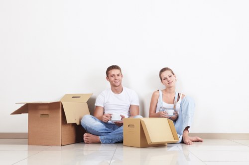 Professional storage service helping a local customer organize household items