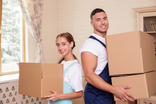 Business equipment and office furniture prepared for a commercial move